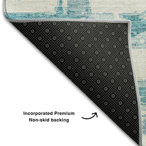 HomeRoots 8' X 10' Teal and Ivory Striped Area Rug - Washable, UV Protected, Durable for Homes with Kids & Pets 662823