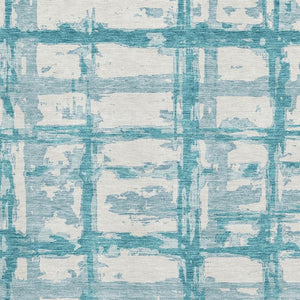 HomeRoots 8' X 10' Teal and Ivory Striped Area Rug - Washable, UV Protected, Durable for Homes with Kids & Pets 662823
