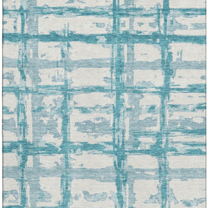 HomeRoots 8' X 10' Teal and Ivory Striped Area Rug - Washable, UV Protected, Durable for Homes with Kids & Pets 662823