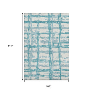 HomeRoots 9' X 12' Teal & Ivory Striped Washable Area Rug – Durable, UV-Protected, Perfect for High-Traffic Spaces 662824
