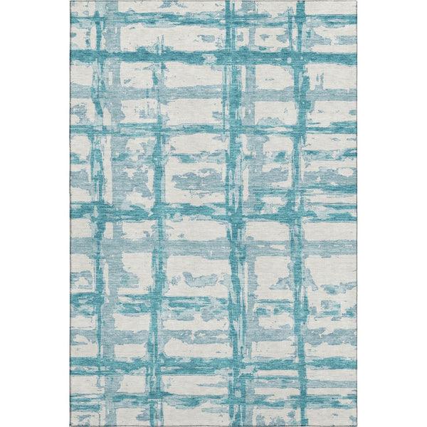 HomeRoots 9' X 12' Teal & Ivory Striped Washable Area Rug – Durable, UV-Protected, Perfect for High-Traffic Spaces 662824