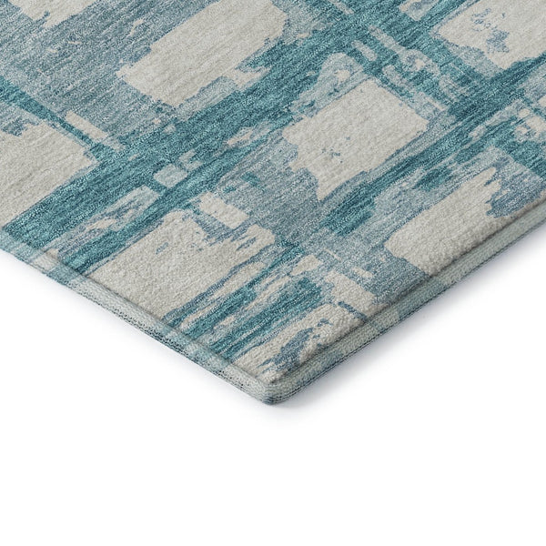 HomeRoots 9' X 12' Teal & Ivory Striped Washable Area Rug – Durable, UV-Protected, Perfect for High-Traffic Spaces 662824