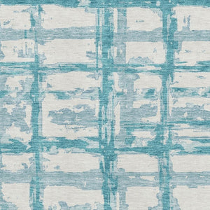 HomeRoots 9' X 12' Teal & Ivory Striped Washable Area Rug – Durable, UV-Protected, Perfect for High-Traffic Spaces 662824