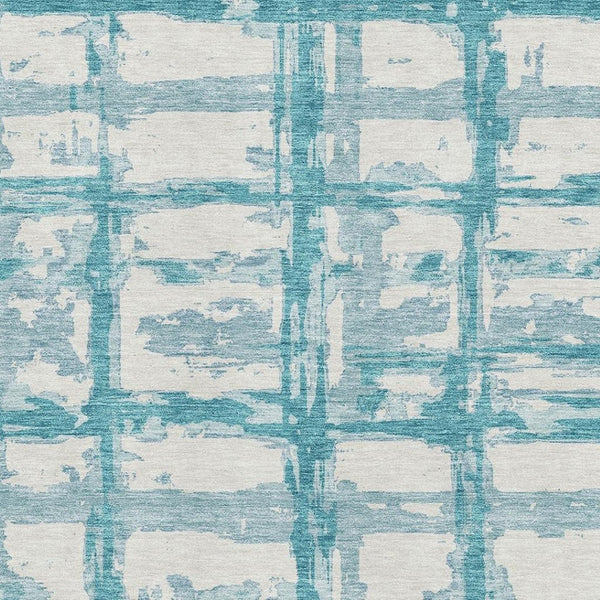 HomeRoots 9' X 12' Teal & Ivory Striped Washable Area Rug – Durable, UV-Protected, Perfect for High-Traffic Spaces 662824