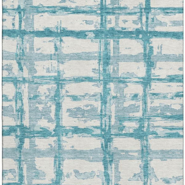 HomeRoots 9' X 12' Teal & Ivory Striped Washable Area Rug – Durable, UV-Protected, Perfect for High-Traffic Spaces 662824