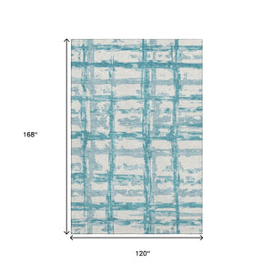 HomeRoots 10' X 14' Coastal Teal and Ivory Striped Area Rug - Washable, UV-Protected, Stain-Resistant Design! 662825