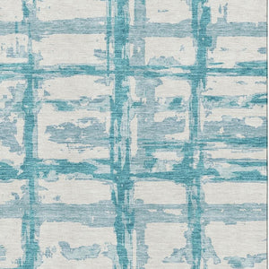 HomeRoots 10' X 14' Coastal Teal and Ivory Striped Area Rug - Washable, UV-Protected, Stain-Resistant Design! 662825
