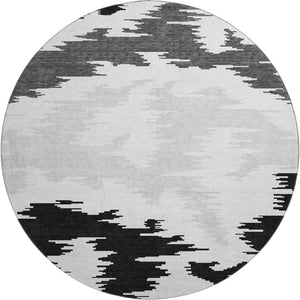 HomeRoots 8' Modern Abstract Washable Round Rug in Black, Gray & Silver with UV Protection for Indoor/Outdoor Use 662828