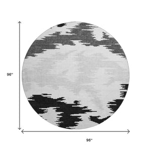 HomeRoots 8' Modern Abstract Washable Round Rug in Black, Gray & Silver with UV Protection for Indoor/Outdoor Use 662828