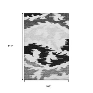 HomeRoots 9' X 12' Abstract Washable Area Rug - Black, Gray & Silver with UV Protection for Modern Spaces 662830