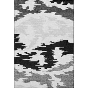 HomeRoots 9' X 12' Abstract Washable Area Rug - Black, Gray & Silver with UV Protection for Modern Spaces 662830