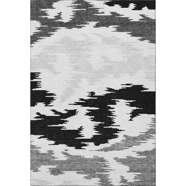 HomeRoots 9' X 12' Abstract Washable Area Rug - Black, Gray & Silver with UV Protection for Modern Spaces 662830