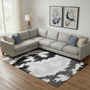HomeRoots 10' Contemporary Black Gray Silver Abstract Washable Area Rug with UV Protection for Modern Living 662831