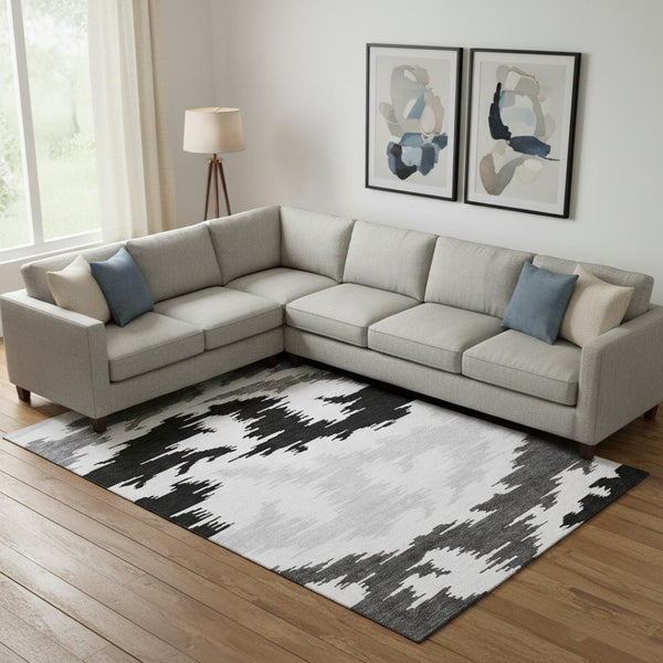 HomeRoots 10' Contemporary Black Gray Silver Abstract Washable Area Rug with UV Protection for Modern Living 662831