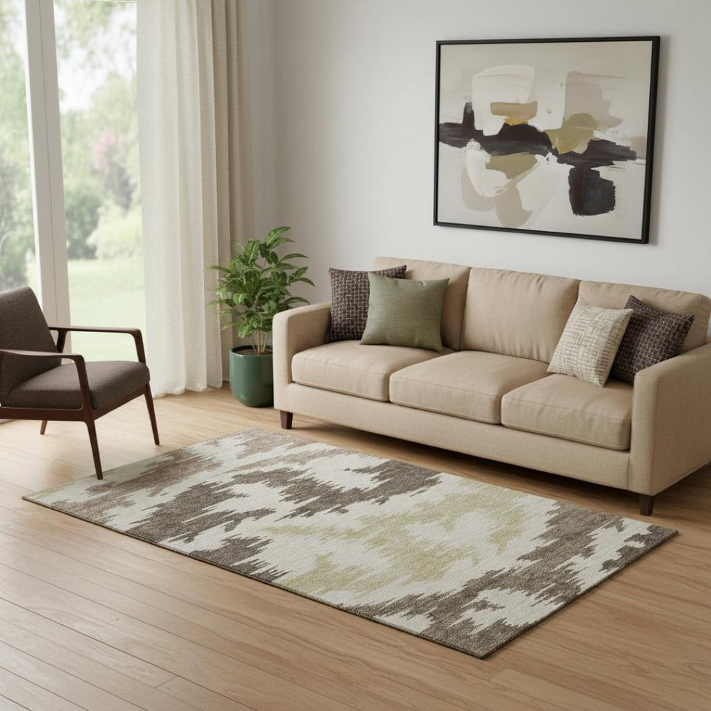HomeRoots 5' X 8' Stylish Abstract Area Rug in Chocolate, Beige & Taupe - Washable, UV Protected & Durable! 662833