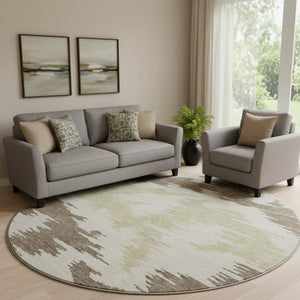 HomeRoots 8' Abstract Washable Round Rug in Chocolate, Beige & Taupe - UV Protected, Stain-Resistant Style! 662834