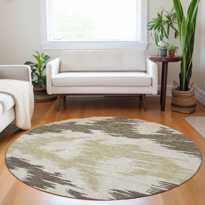 HomeRoots 8' Abstract Washable Round Rug in Chocolate, Beige & Taupe - UV Protected, Stain-Resistant Style! 662834