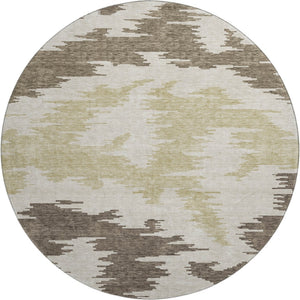 HomeRoots 8' Abstract Washable Round Rug in Chocolate, Beige & Taupe - UV Protected, Stain-Resistant Style! 662834