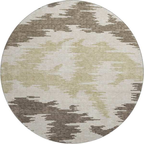 HomeRoots 8' Abstract Washable Round Rug in Chocolate, Beige & Taupe - UV Protected, Stain-Resistant Style! 662834