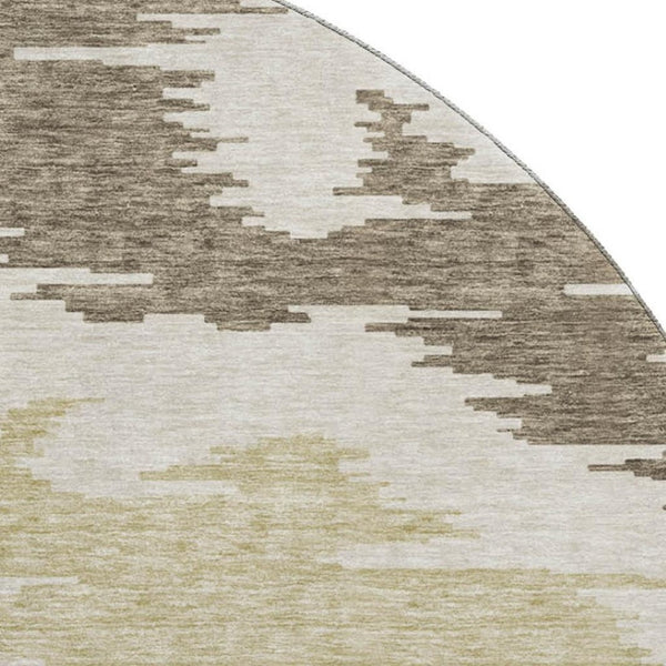 HomeRoots 8' Abstract Washable Round Rug in Chocolate, Beige & Taupe - UV Protected, Stain-Resistant Style! 662834