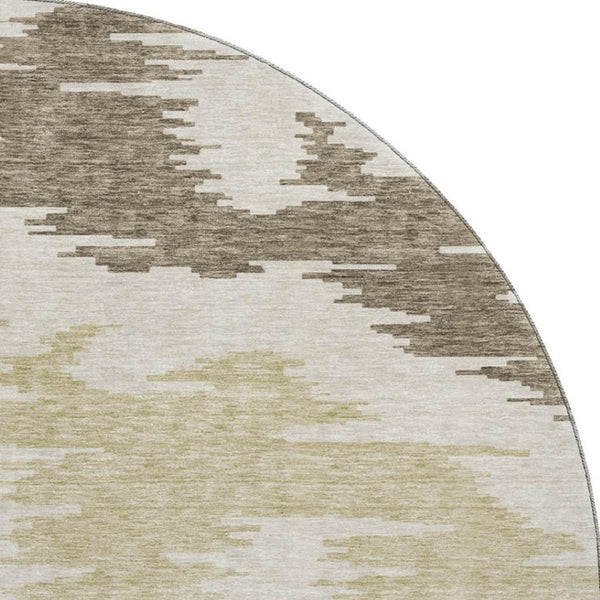 HomeRoots 8' Abstract Washable Round Rug in Chocolate, Beige & Taupe - UV Protected, Stain-Resistant Style! 662834