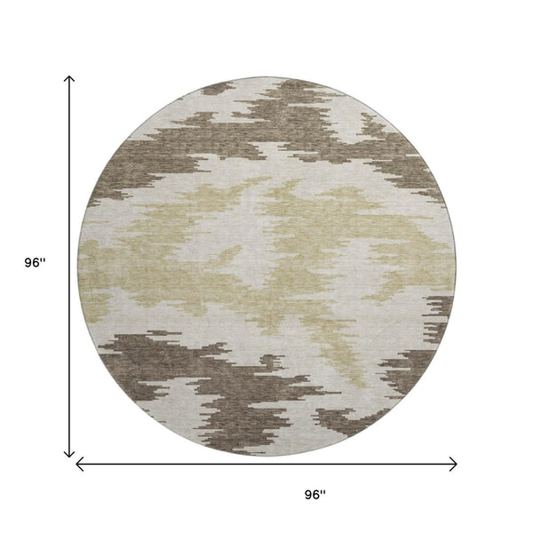 HomeRoots 8' Abstract Washable Round Rug in Chocolate, Beige & Taupe - UV Protected, Stain-Resistant Style! 662834
