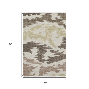 HomeRoots 8' X 10' Washable Chocolate Beige Taupe Abstract Area Rug – Durable, UV-Protected, Modern Style! 662835