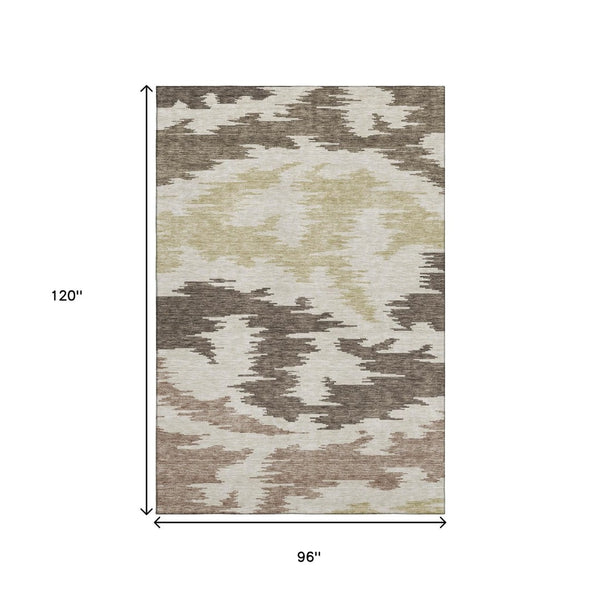 HomeRoots 8' X 10' Washable Chocolate Beige Taupe Abstract Area Rug – Durable, UV-Protected, Modern Style! 662835
