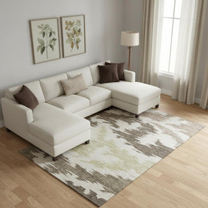 HomeRoots 8' X 10' Washable Chocolate Beige Taupe Abstract Area Rug – Durable, UV-Protected, Modern Style! 662835
