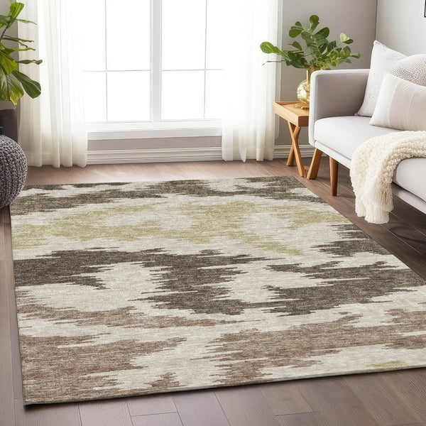 HomeRoots 8' X 10' Washable Chocolate Beige Taupe Abstract Area Rug – Durable, UV-Protected, Modern Style! 662835