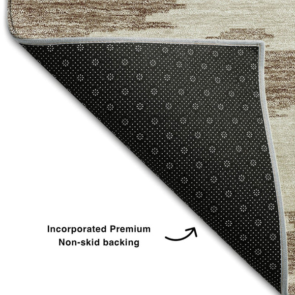 HomeRoots 8' X 10' Washable Chocolate Beige Taupe Abstract Area Rug – Durable, UV-Protected, Modern Style! 662835