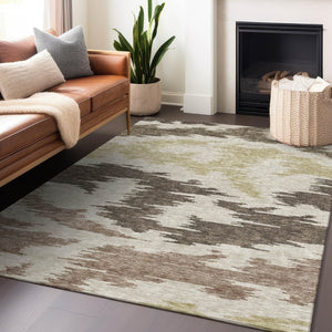 HomeRoots 8' X 10' Washable Chocolate Beige Taupe Abstract Area Rug – Durable, UV-Protected, Modern Style! 662835