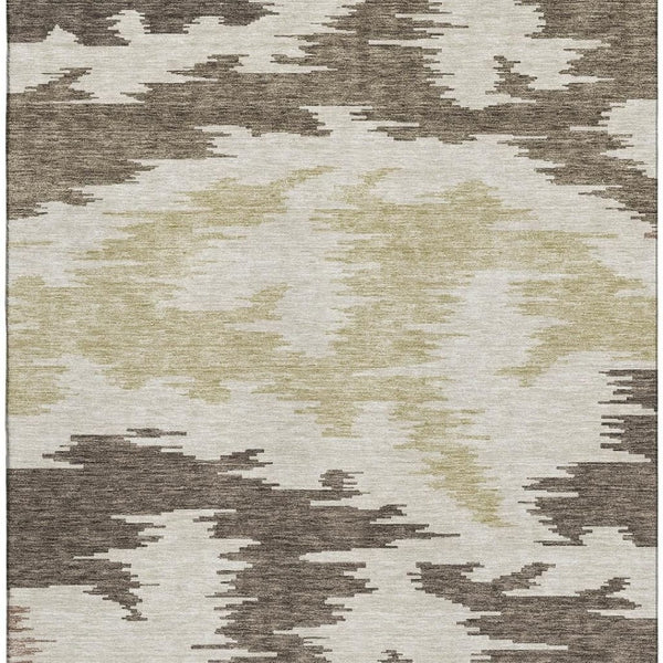 HomeRoots 8' X 10' Washable Chocolate Beige Taupe Abstract Area Rug – Durable, UV-Protected, Modern Style! 662835