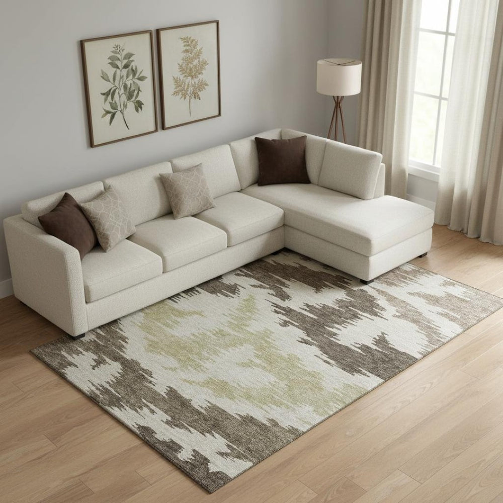 HomeRoots 9' X 12' Modern Abstract Washable Area Rug - Chocolate Beige Taupe, UV Protection & Stain-Resistant 662836