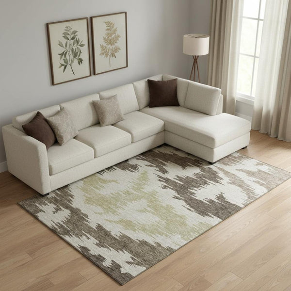 HomeRoots 9' X 12' Modern Abstract Washable Area Rug - Chocolate Beige Taupe, UV Protection & Stain-Resistant 662836