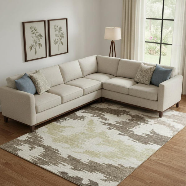 HomeRoots 10' X 14' Abstract Area Rug in Chocolate Beige & Taupe - Durable, Stain-Resistant & UV Protected! 662837