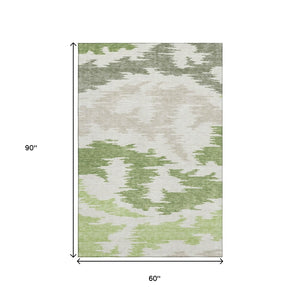 HomeRoots 5' X 8' Abstract Washable Area Rug in Green, Taupe & Beige - UV Protected, Durable & Stylish Addition! 662851