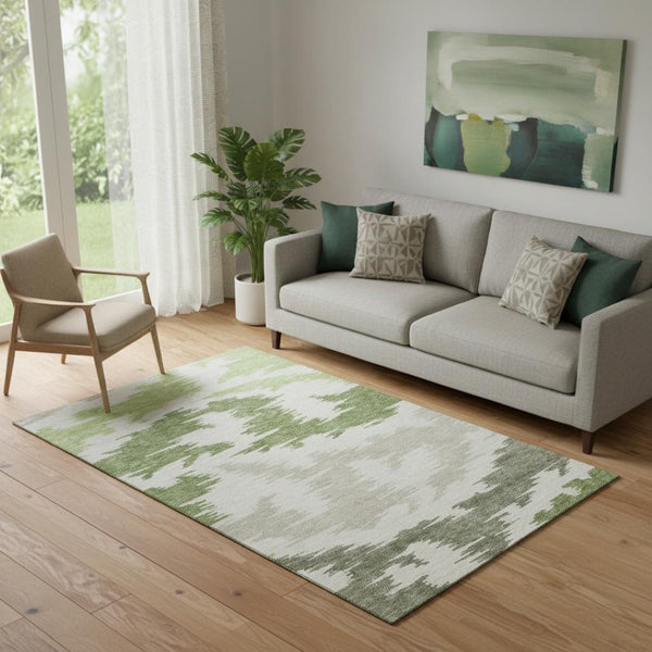 HomeRoots 5' X 8' Abstract Washable Area Rug in Green, Taupe & Beige - UV Protected, Durable & Stylish Addition! 662851