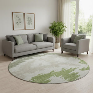 HomeRoots 8' Contemporary Abstract Washable Round Rug in Green, Taupe & Beige - UV Protected & Durable Design 662852