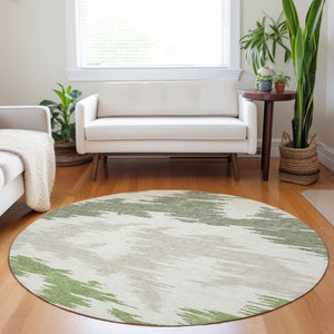 HomeRoots 8' Contemporary Abstract Washable Round Rug in Green, Taupe & Beige - UV Protected & Durable Design 662852