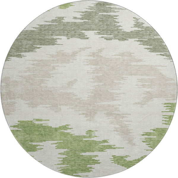 HomeRoots 8' Contemporary Abstract Washable Round Rug in Green, Taupe & Beige - UV Protected & Durable Design 662852