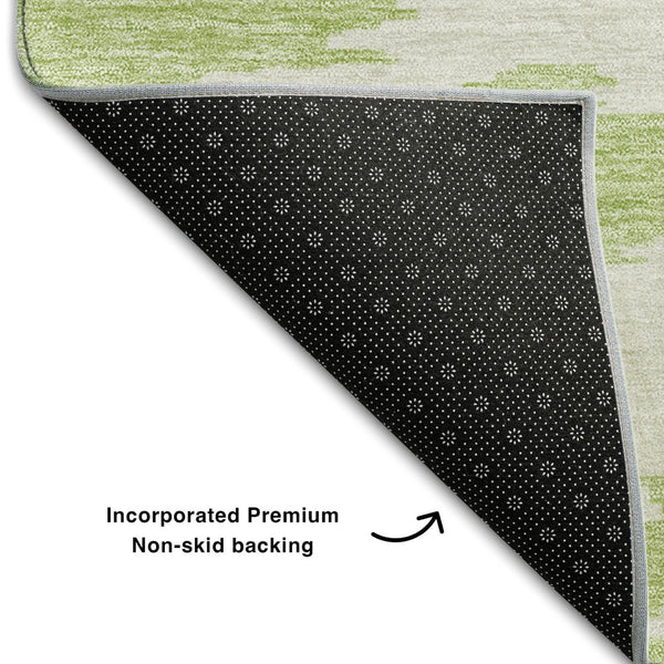 HomeRoots 8' Contemporary Abstract Washable Round Rug in Green, Taupe & Beige - UV Protected & Durable Design 662852