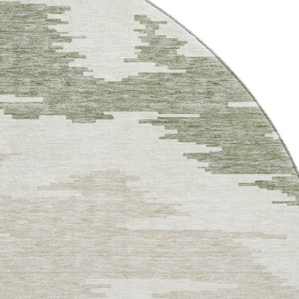 HomeRoots 8' Contemporary Abstract Washable Round Rug in Green, Taupe & Beige - UV Protected & Durable Design 662852
