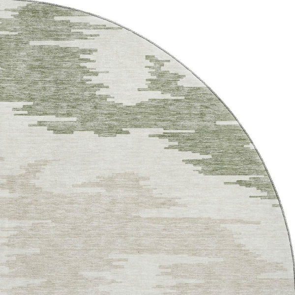 HomeRoots 8' Contemporary Abstract Washable Round Rug in Green, Taupe & Beige - UV Protected & Durable Design 662852