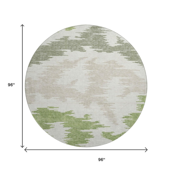 HomeRoots 8' Contemporary Abstract Washable Round Rug in Green, Taupe & Beige - UV Protected & Durable Design 662852