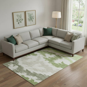 HomeRoots 8' X 10' Washable Area Rug in Green, Taupe & Beige - Durable, UV-Protected & Stain-Resistant Design 662853