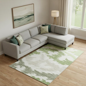 HomeRoots 8' X 10' Washable Area Rug in Green, Taupe & Beige - Durable, UV-Protected & Stain-Resistant Design 662853