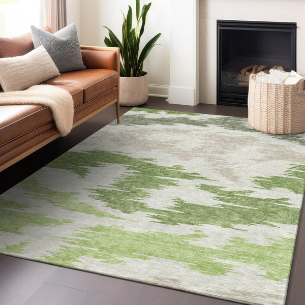 HomeRoots 8' X 10' Washable Area Rug in Green, Taupe & Beige - Durable, UV-Protected & Stain-Resistant Design 662853