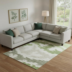 HomeRoots 9' X 12' Abstract Area Rug in Green Taupe Beige - Washable, UV Protected, and Stain Resistant Design 662854
