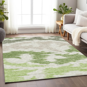 HomeRoots 9' X 12' Abstract Area Rug in Green Taupe Beige - Washable, UV Protected, and Stain Resistant Design 662854